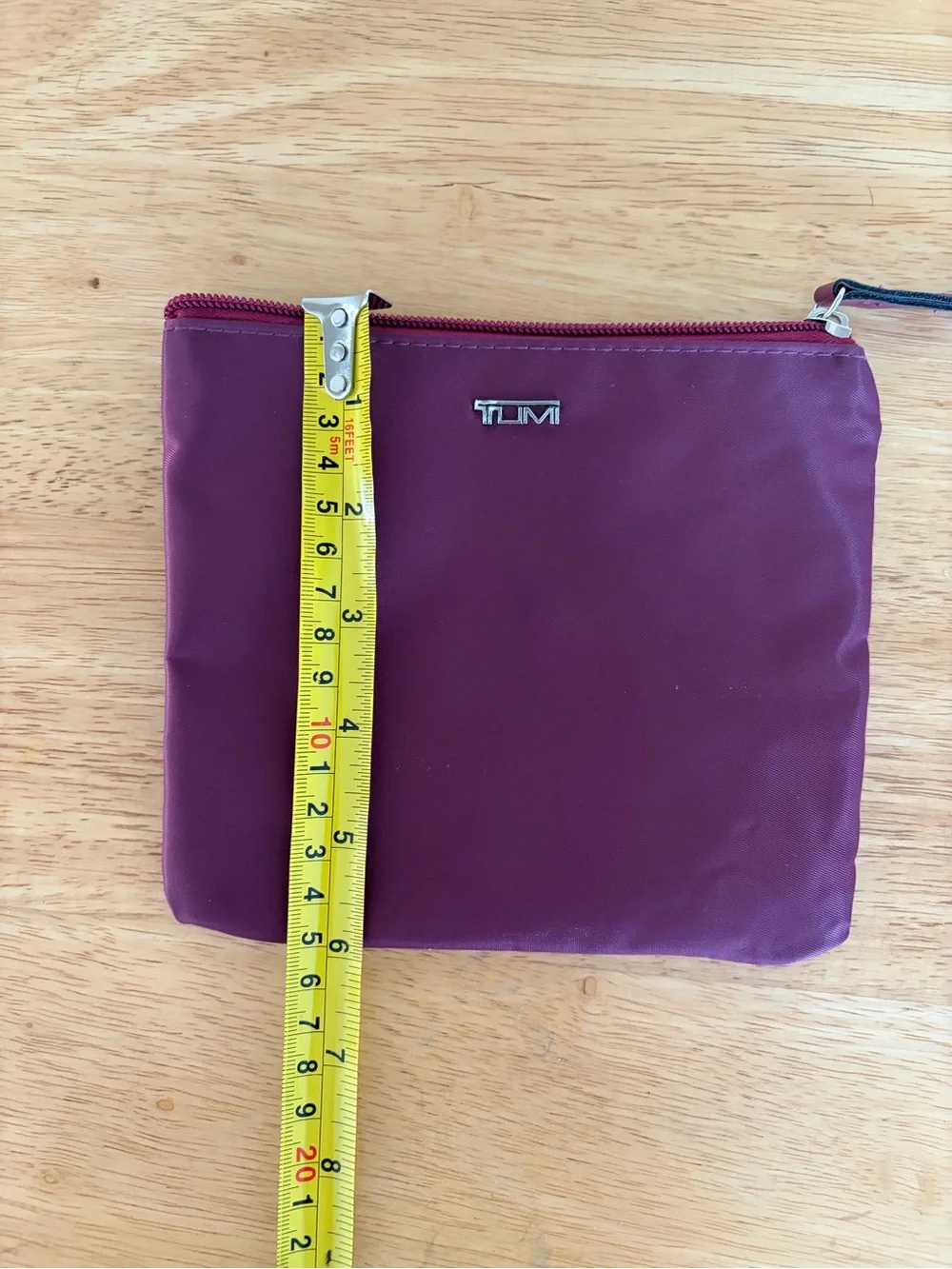 Tumi for Delta Burgundy Nylon Zip Toiletry Travel Accessory Bag Pouch